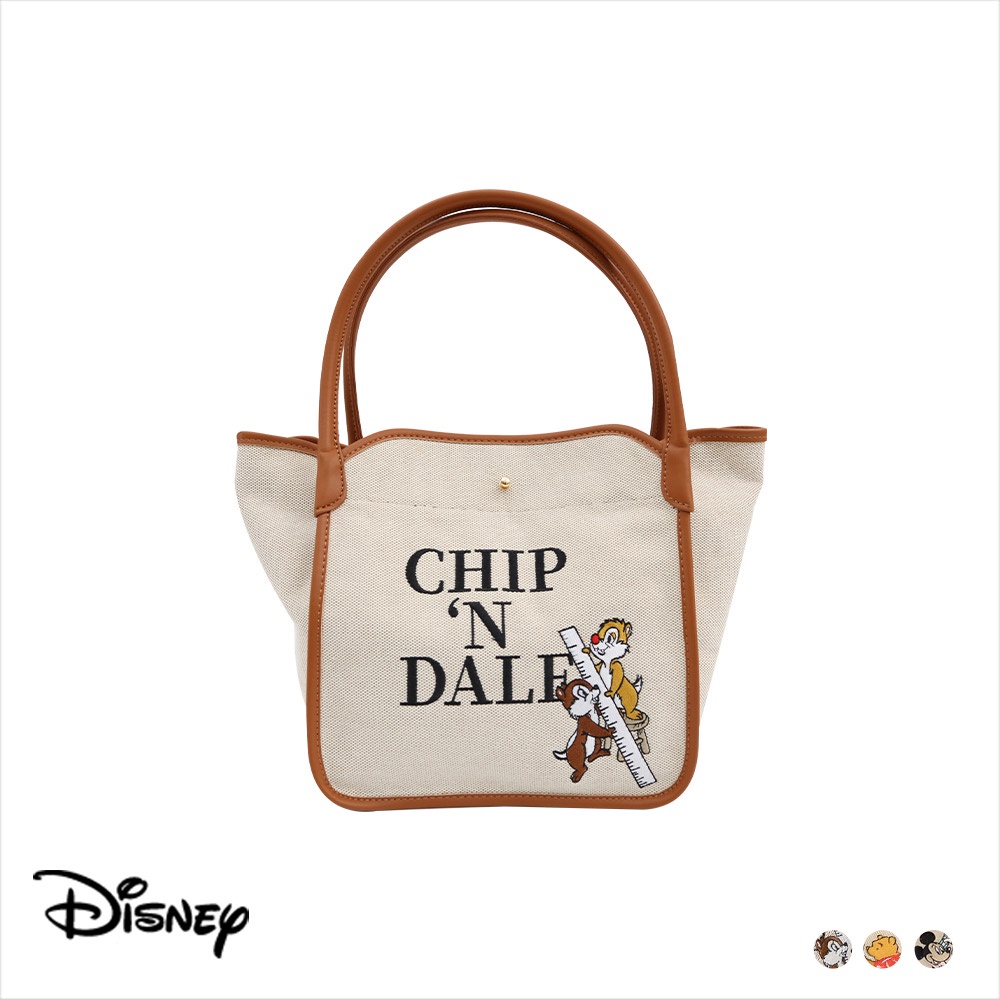 天藍小舖-迪士尼系列人物刺繡皮革滾邊棉麻包中包-共4色-A15152749