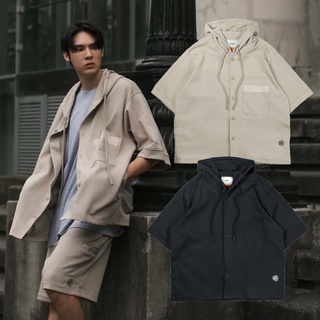 idealism Sugar Bulb HOODIE 深藍色 沙色 工裝 連帽 棉質 開襟 短袖 帽T【ID22004】