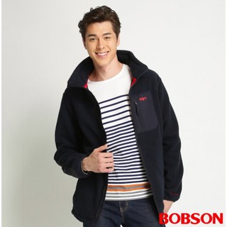 【BOBSON】男款雙色刷毛黑色外套
