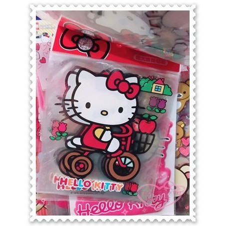♥小花花日本精品♥ Hello Kitty 腳踏車 蘋果 蝴蝶結 貼紙 壁貼 裝飾貼 造型貼 牆壁貼 53102102