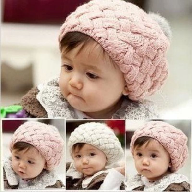 韓版 兒童 毛帽 毛線帽 針織帽 貝雷帽 毛球帽 秋冬款 粉色 女童