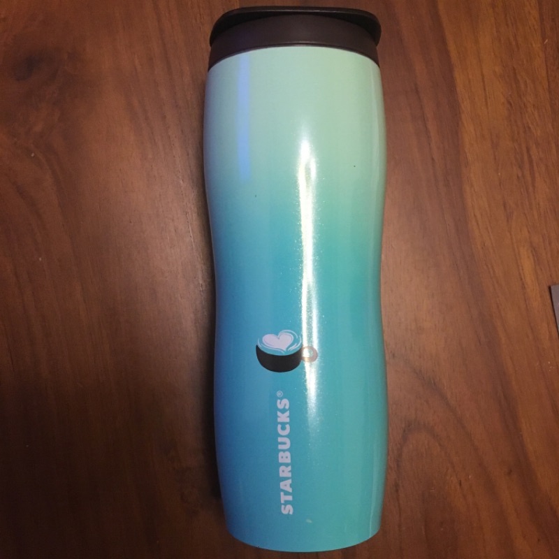 全新 韓國 星巴克 水藍色 漸層 保溫瓶 starbucks 水瓶 愛心 拉花 咖啡 曲線杯