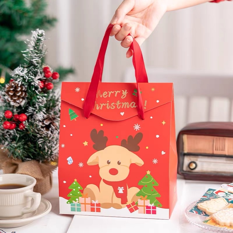 ➰豐。富➰聖誕節手提包裝袋 手提盒 麋鹿 糖霜餅乾 手作 聖誕禮盒 手工餅乾 達克瓦茲 糖果包裝袋 交換禮物 禮物袋
