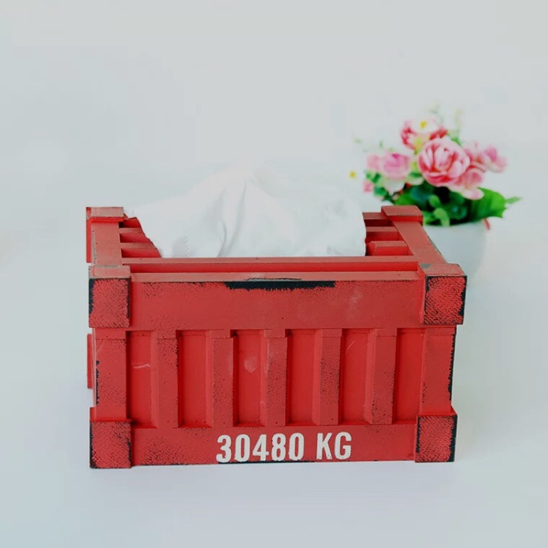 【台灣發貨】【ABS安伯家】LOFT工業風復古貨櫃箱木製車廂面紙盒ZAKKA鄉村風衛生紙盒 賽金箱 紙巾盒