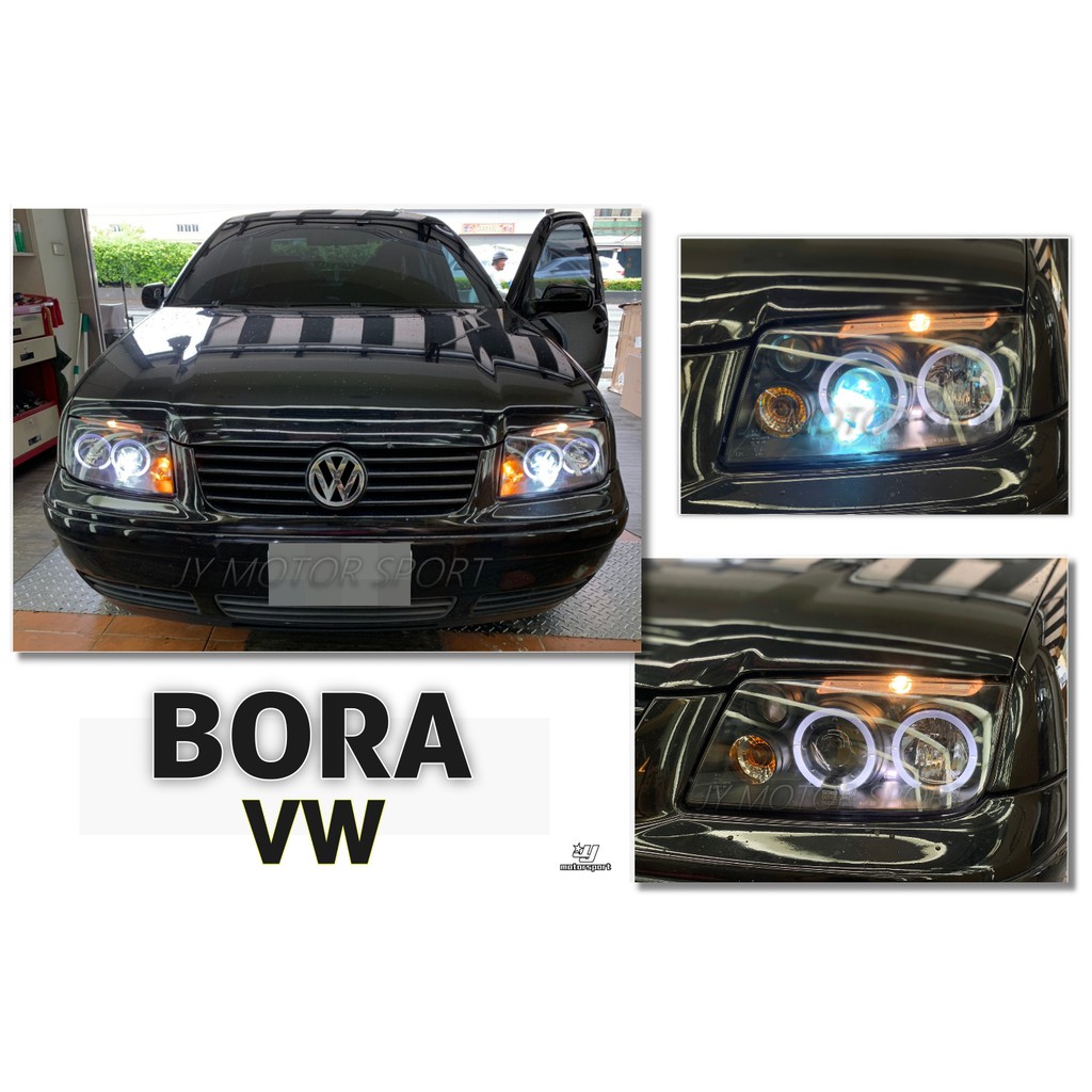 小傑--VW 福斯 BORA 99 - 04 LED 光圈魚眼 晶鑽 / 黑底 大燈 內建霧燈 一組4300