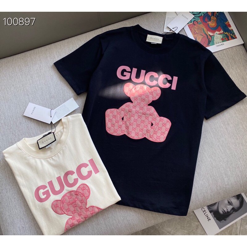 21春款新款專櫃同步粉色熊系列t恤 Gucci 短袖t恤短袖上衣男女同款 蝦皮購物