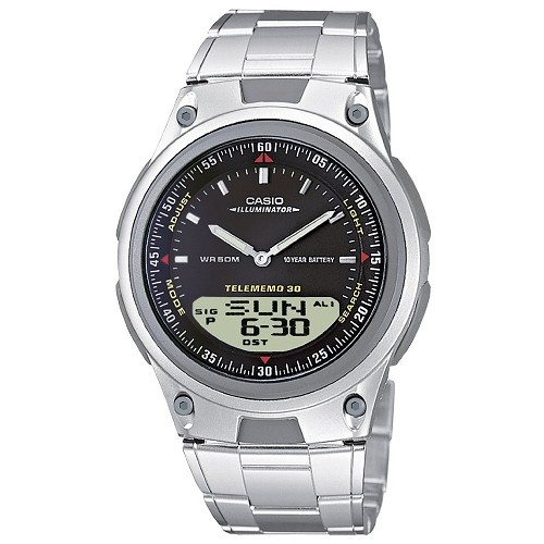 【CASIO】10年電力商務型男不鏽鋼雙顯錶-黑面(AW-80D-1A)正版宏崑公司貨