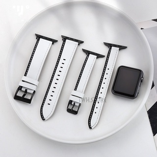 Apple Watch 黑白雙拼色真皮錶帶 情侶錶帶 適用 iwatch SE 1-8代 蘋果錶帶 替換腕帶 高階皮質