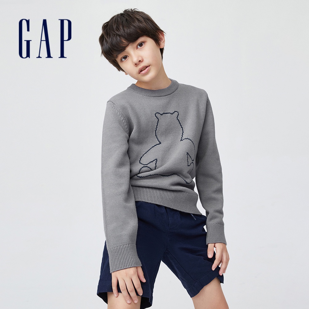 Gap 兒童裝 創意小熊針織毛衣-灰色(400236)