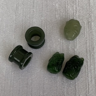 通孔配件/天然和田玉 塔青大桶珠/碧玉狐仙/青玉美人魚