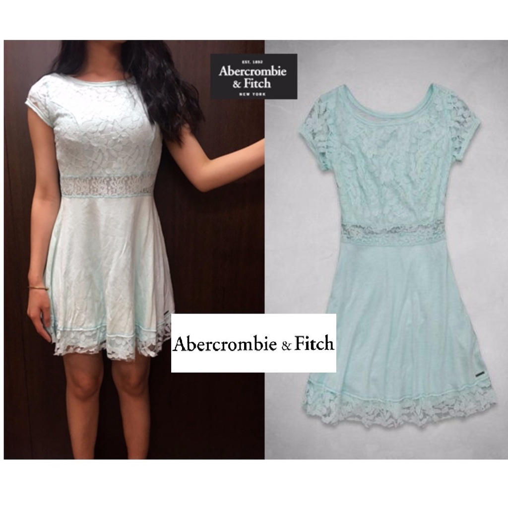 §上鉌嚴選 A&amp;F Abercrombie Molly Knit Skater Dress 簍空露腰蕾絲洋裝-薄荷綠