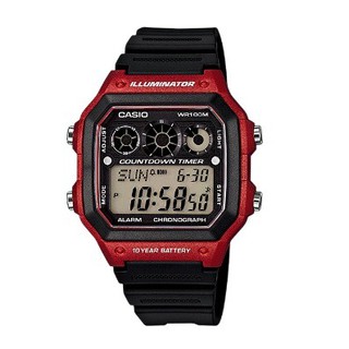 【CASIO 卡西歐】復古方形電子錶 紅x黑 AE-1300WH-4AVDF