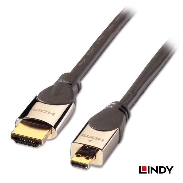 LINDY 林帝 鉻系列 高速傳輸 A公對D公 HDMI 2.0 連接線 0.5M (41420)