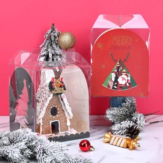 兔寶 聖誕節小房子專用透明包裝盒 聖誕屋 手提盒子全景透明禮盒 手提透明蛋糕盒 薑餅屋盒 巧克力屋包裝子 烘焙包裝