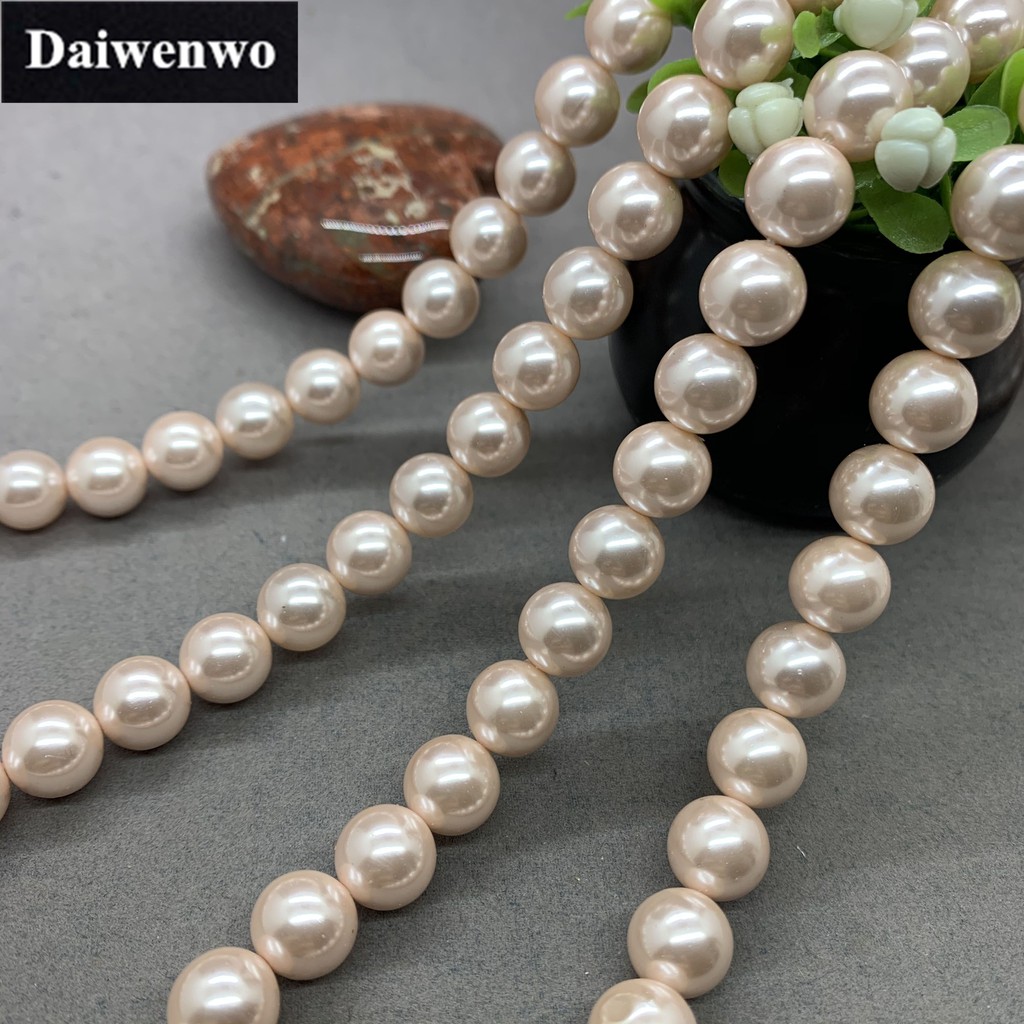 天然海洋電鍍粉紅色貝殼珍珠珠 6-12 毫米圓形散裝 DIY 首飾