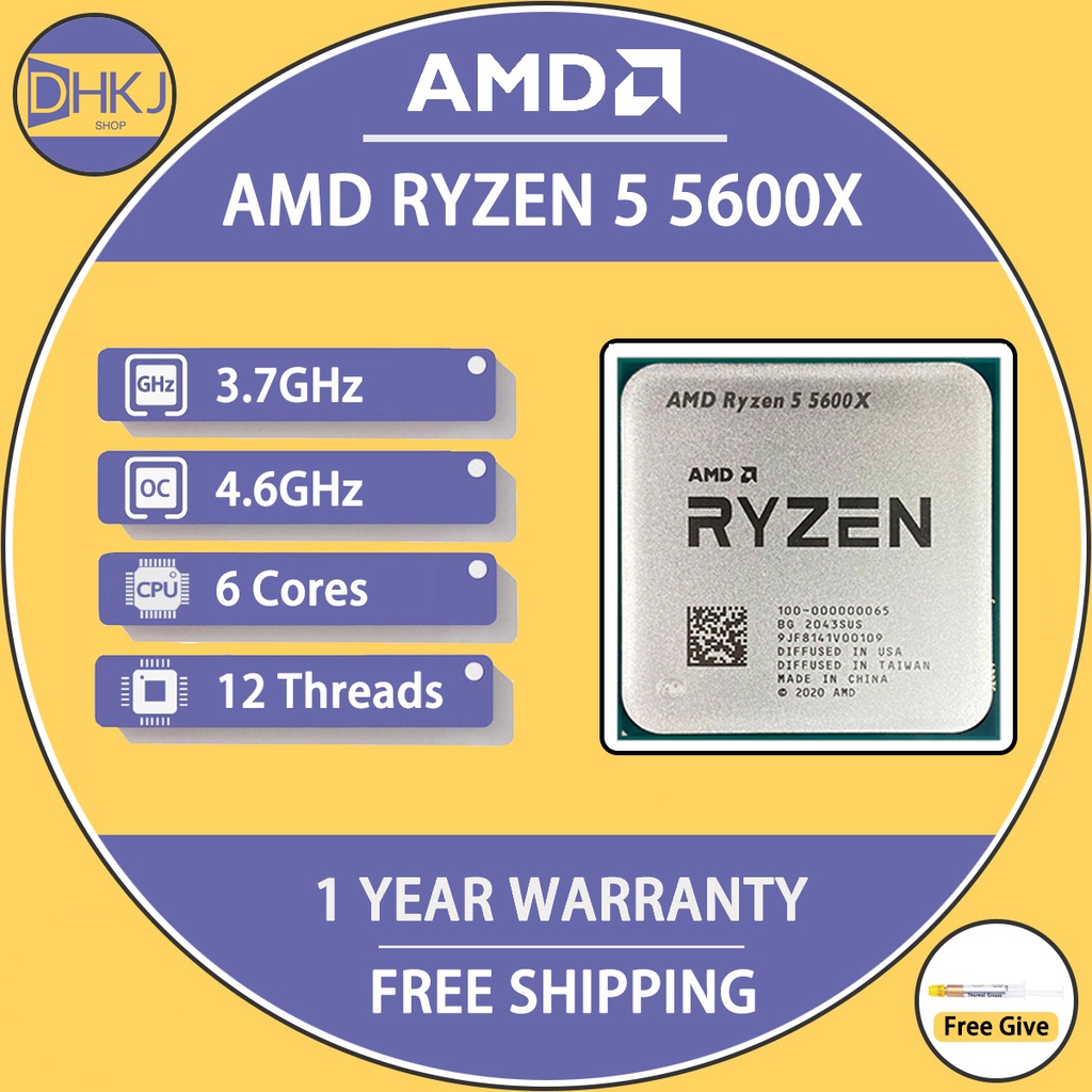 二手 AMD Ryzen 5 5600X R5 5600X CPU 處理器台式機遊戲處理器 3.7 GHz 6 核 12