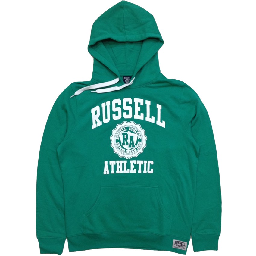 。小虎.挖寶庫。全新美式翠綠色Russell Athletic英文字母刷毛連帽T恤大學T寬版落肩帽T草綠色大聯盟MLB