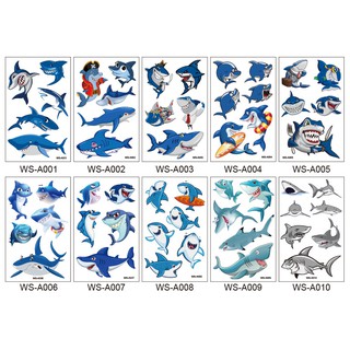 五象設計 鯊魚寶寶紋身貼 兒童卡通趣味海洋搞怪貼紙
