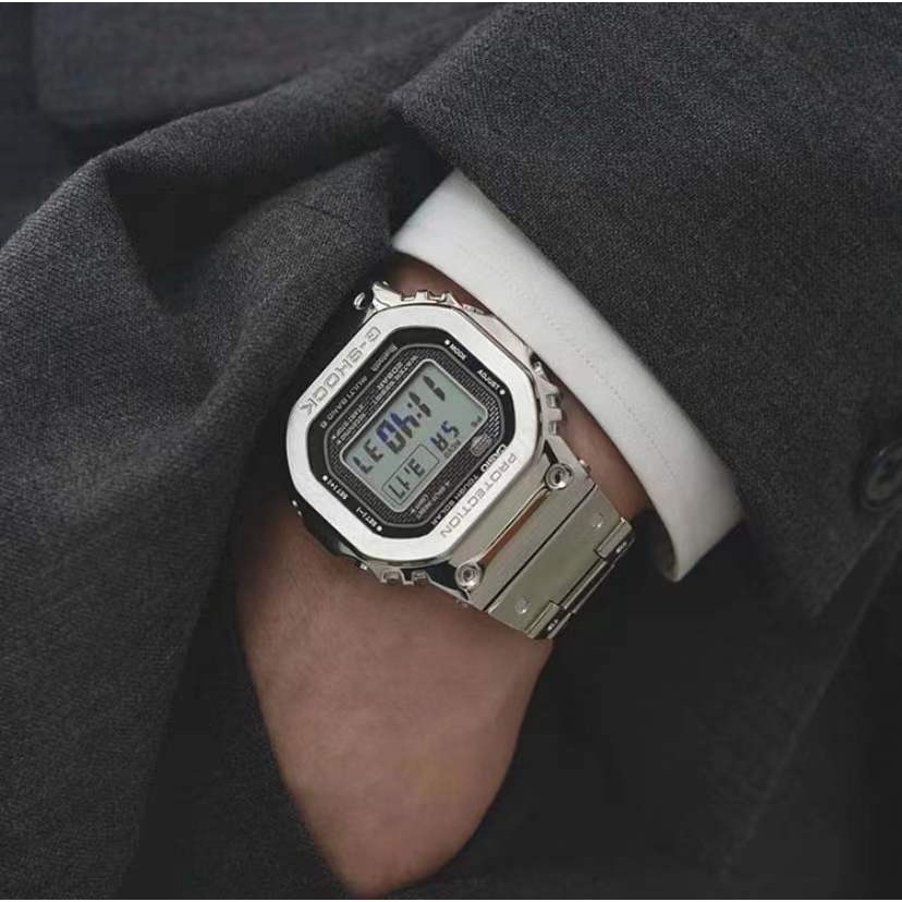 卡西歐Casio G-SHOCK 金屬進化復古小銀塊小銀磚防震防水運動手錶小方塊 