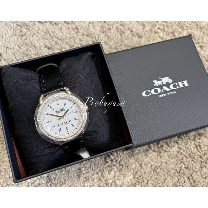 「現貨在台」全新 100%正品 Coach 皮革錶帶 鑲鑽 手錶