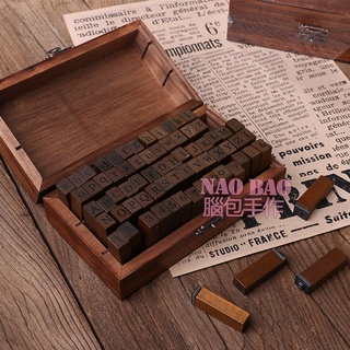 【腦包手作】手帳 復古木盒 木質英文字母 符號數字印章組合 一套70枚