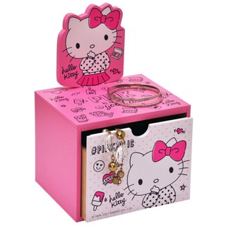 【羅曼蒂克專賣店】 正版 木製 Hello Kitty 手拿鏡抽屜盒 Kitty飾品收納盒 KT-630012