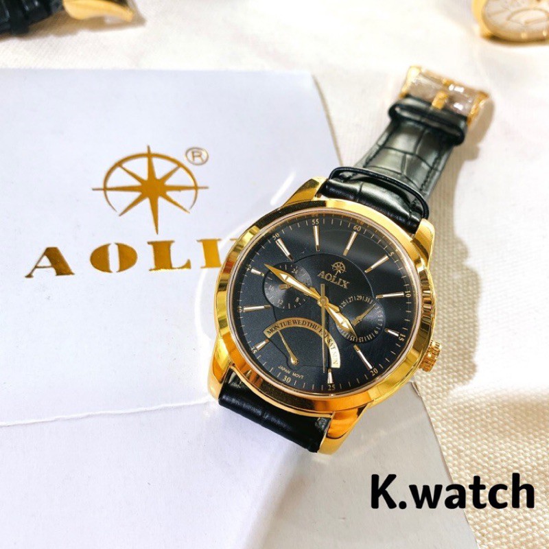 ✨AOLIX 奧歷士 ✨紳士黑面男錶 金錶日本機芯 皮帶錶 日期 防刮防水 兩年保固 Goldwatch 下單大特價