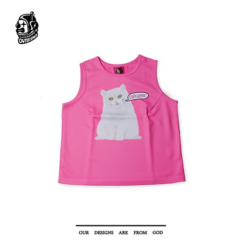 Outerspace 中指貓翻轉背心 霓虹桃粉 蝦皮購物