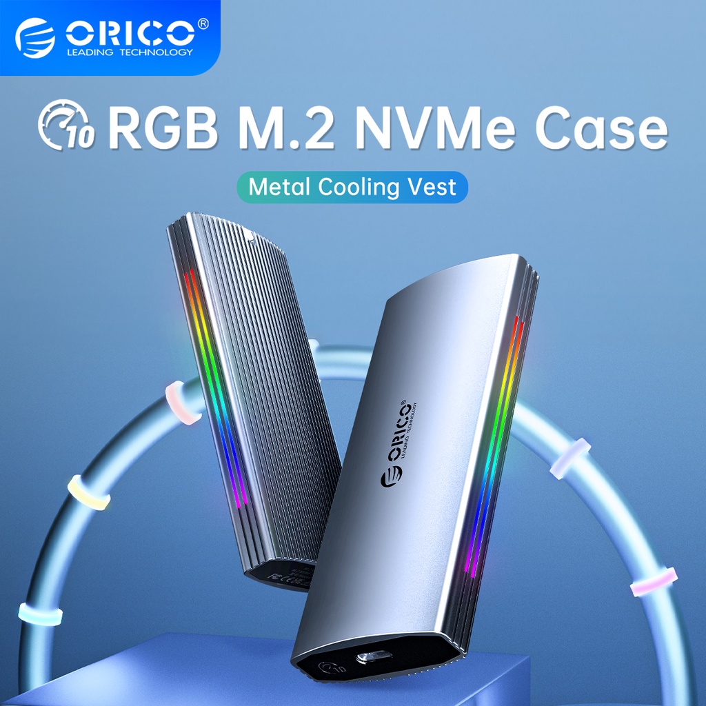 Orico RGB 10Gbps M2 NVMe SSD 外殼鋁製 USB3.1 Gen2 外殼適用於 M Key M&amp;