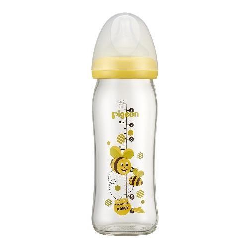 貝親 PIGEON  寬口母乳實感彩繪玻璃奶瓶240ml-蜜蜂