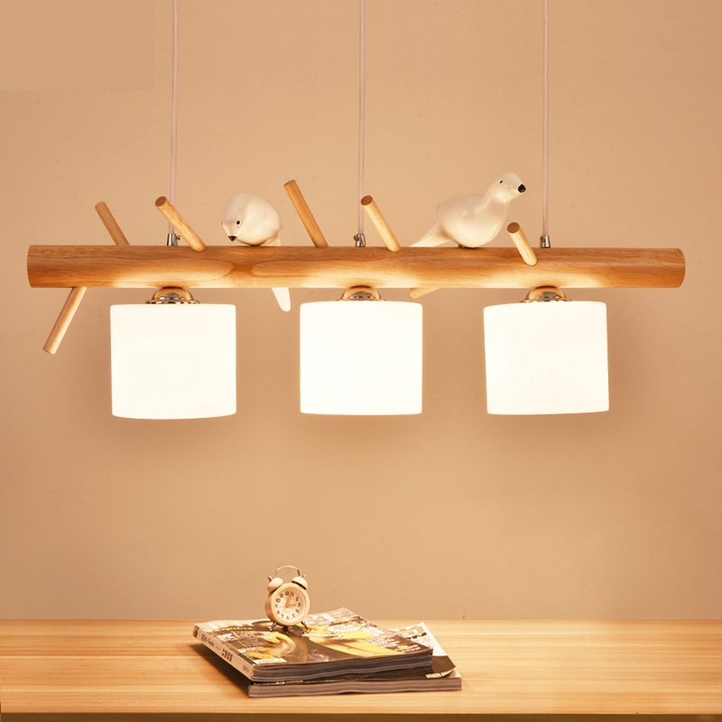【U LIFE】簡約現代餐廳吊燈創意個性小鳥三頭餐桌燈實木餐廳燈日式led吊燈