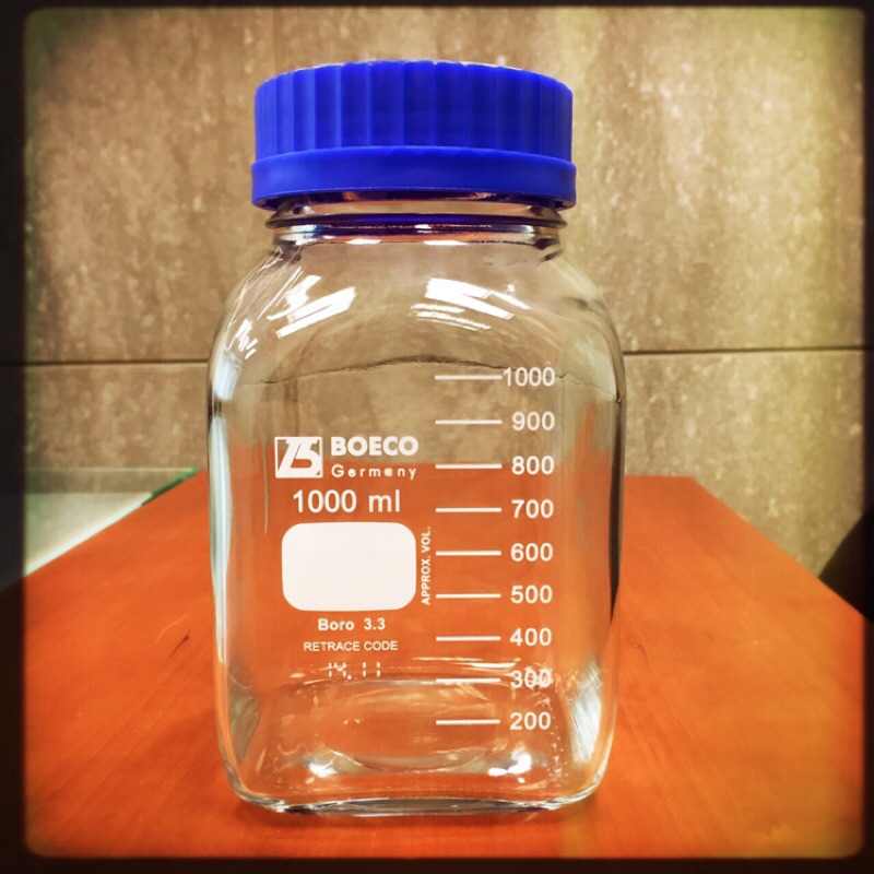 《BOECO》透明方型血清瓶 GL80 1000ml Bottle, Media, Screw Cap, Square