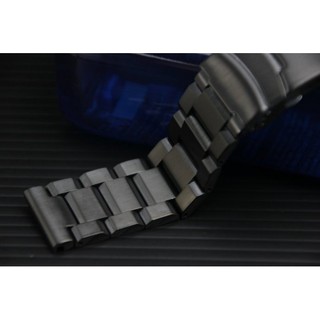 20mm , 22mm, 24mm黑色真空離子電鍍,全拉砂質感飛行風格不鏽鋼製實心錶帶,雙按式不鏽鋼單折保險扣