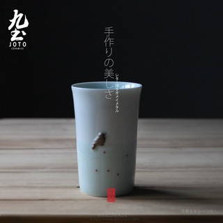 九土手工藝小鳥杯日式陶瓷水杯情侶對杯辦公茶杯動物創意杯泡茶杯馬克杯咖啡杯果汁杯冷飲杯陶瓷杯牛奶杯花茶杯cupr0021