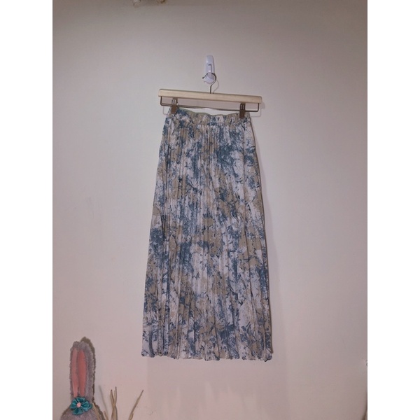 A13(轉售Roshop)水彩暈染百摺雪紡長裙(水藍）