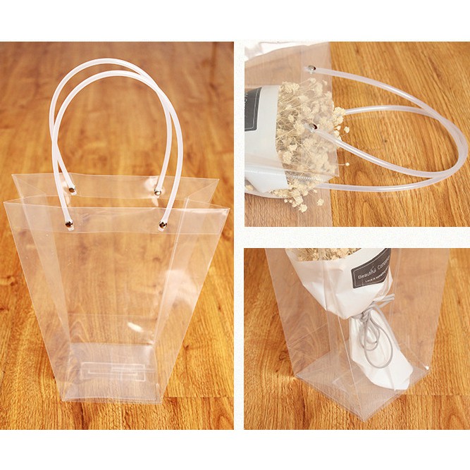 台灣現貨 心意雜貨舖 全透明pvc梯形提袋 花材 乾燥花 花束包裝 韓式包裝 透明袋 鮮花包裝 情人節 禮物袋 蝦皮購物