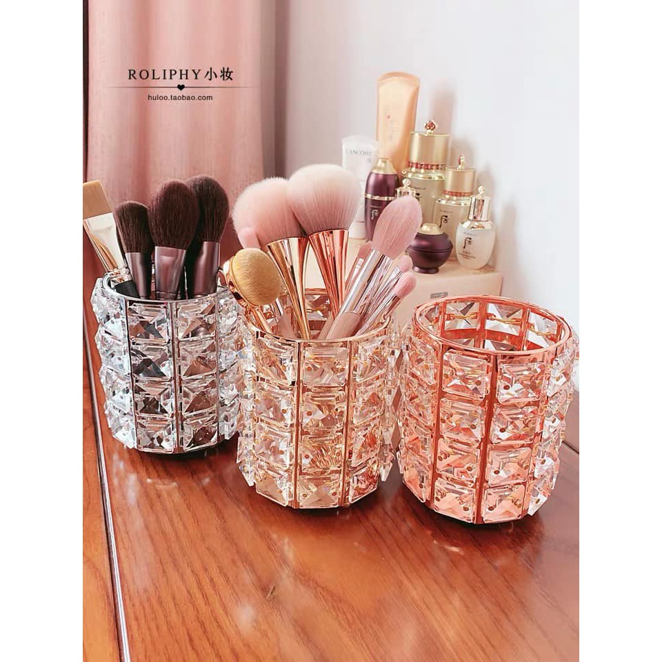鹿谷川ins 超高顏值閃閃水晶刷具收纳桶 筆筒 文具收纳筒 三色 圓筒 方筒兩款 面紙盒 蝦皮購物