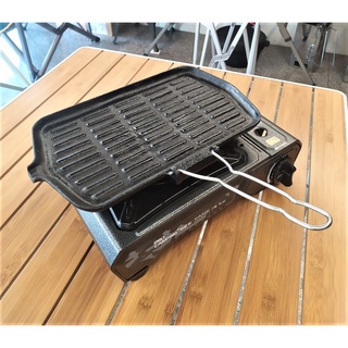 韓國 鑄鐵煎烤盤 ∕ 不鏽鋼折疊把手∕ 展示品【北大露營】