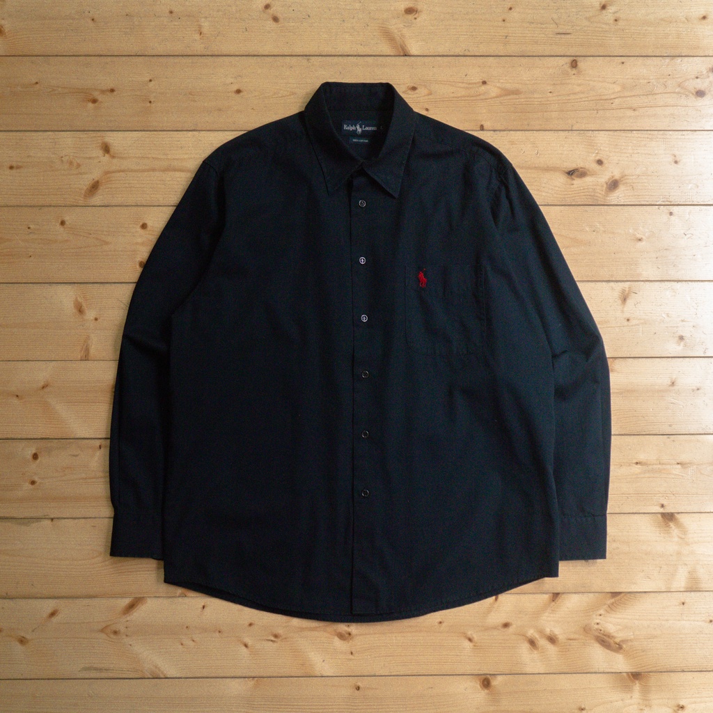 《白木11》 🇺🇸 90s Polo Ralph Lauren shirt 美國 黑色 素面 牛津布 長袖 襯衫