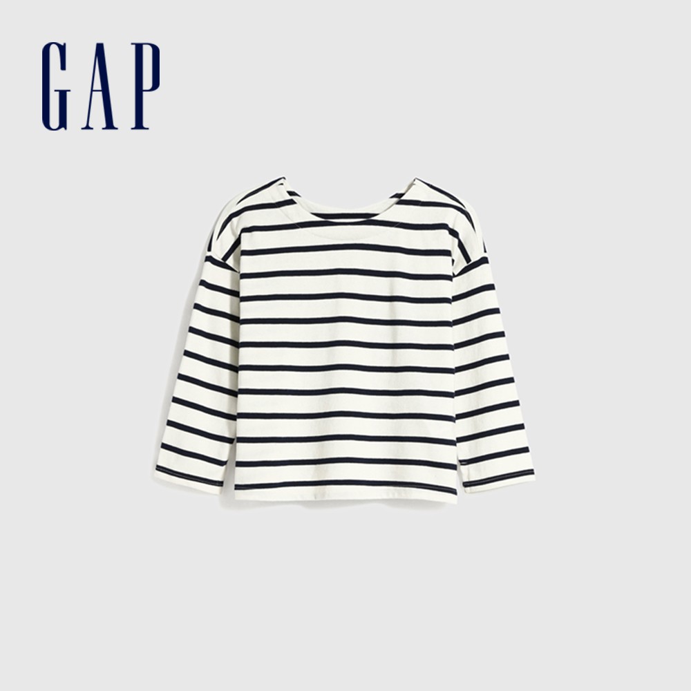 Gap 女童裝 條紋針織長袖上衣 厚磅密織親膚系列-海軍藍條紋(624556)