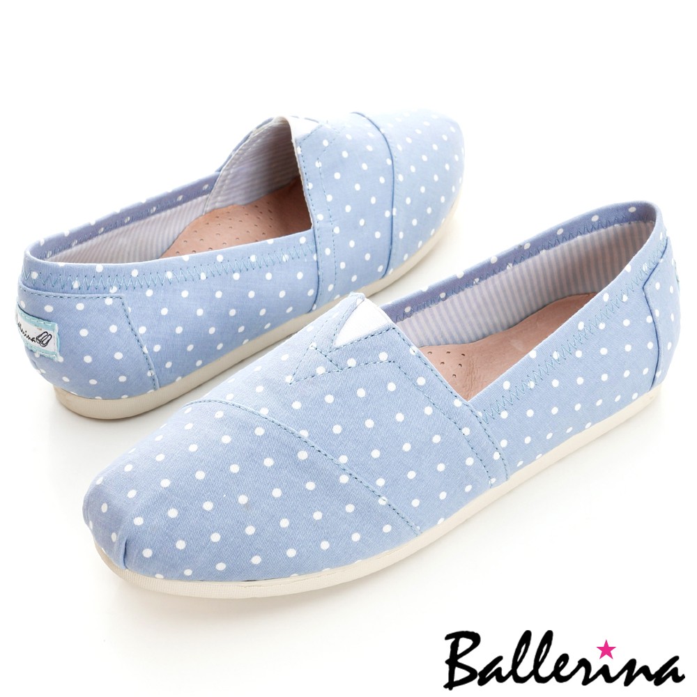 Ballerina-小圓點帆布舒適懶人鞋-藍【BD400238UE】