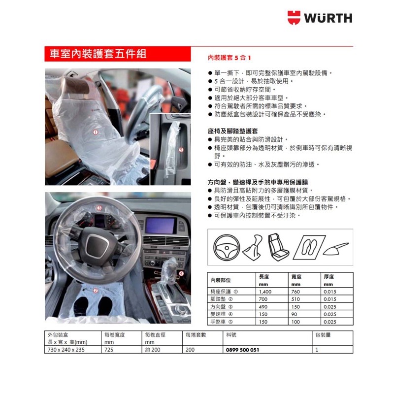 福士wurth拋棄式車用防汙五件組 蝦皮購物