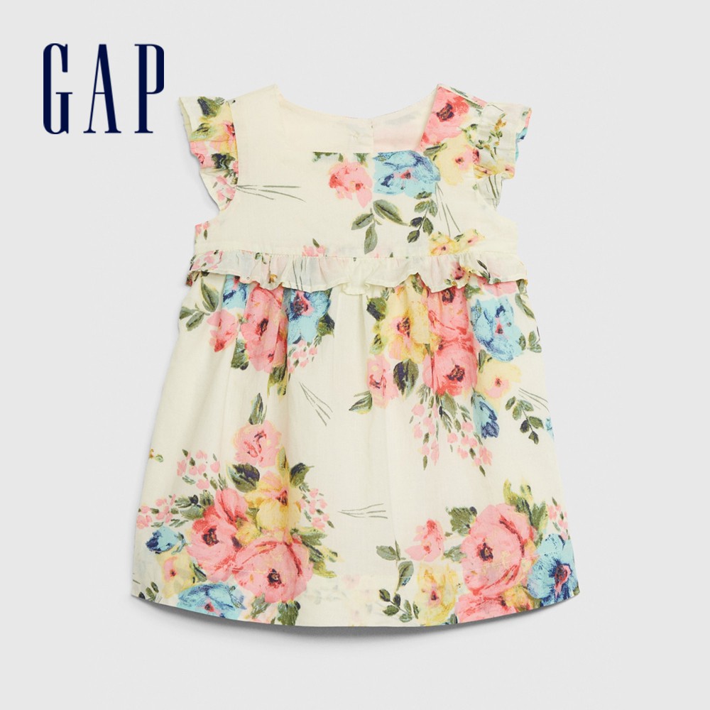 Gap 嬰兒裝 活力花卉印花圓領洋裝-象牙白(580505)