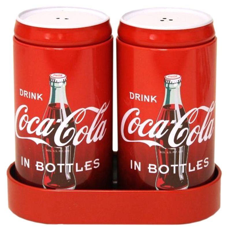 美國進口可口可樂調味瓶金屬鐵質椒鹽瓶胡椒瓶餐廳廚房用 一套2款