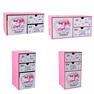限時特價~【羅曼蒂克專賣店】正版 木製 Hello Kitty 立體 綜合橫式三抽收納盒 收納櫃