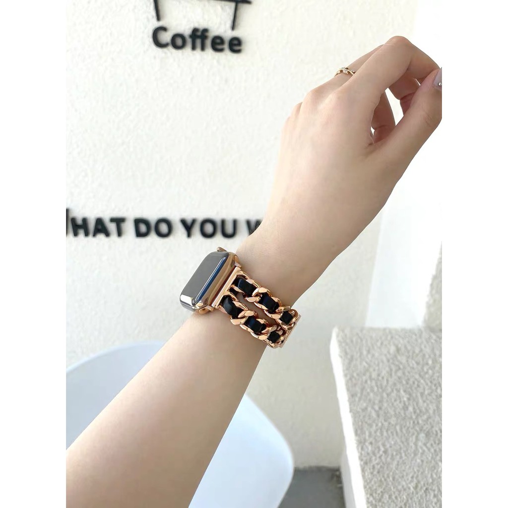 現貨 小香風錶帶apple Watch金屬錶帶蘋果錶帶小香風皮革錶帶金屬錶帶 蝦皮購物