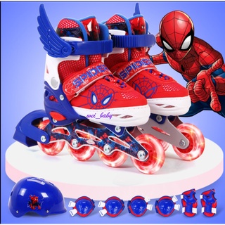豪華加強版超值組 復仇者聯盟 蜘蛛人 可調式8輪閃光 兒童 直排輪套裝組 現貨S號