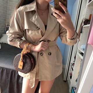 ♡ ( 全新 ) 經典翻領雙排釦卡其風衣洋