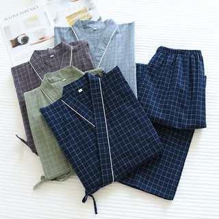 日系和服套裝 日式睡衣情侶家居和服套 100%棉質男女式春夏薄睡衣 甚平 浴衣 汗蒸衣 桑拿服