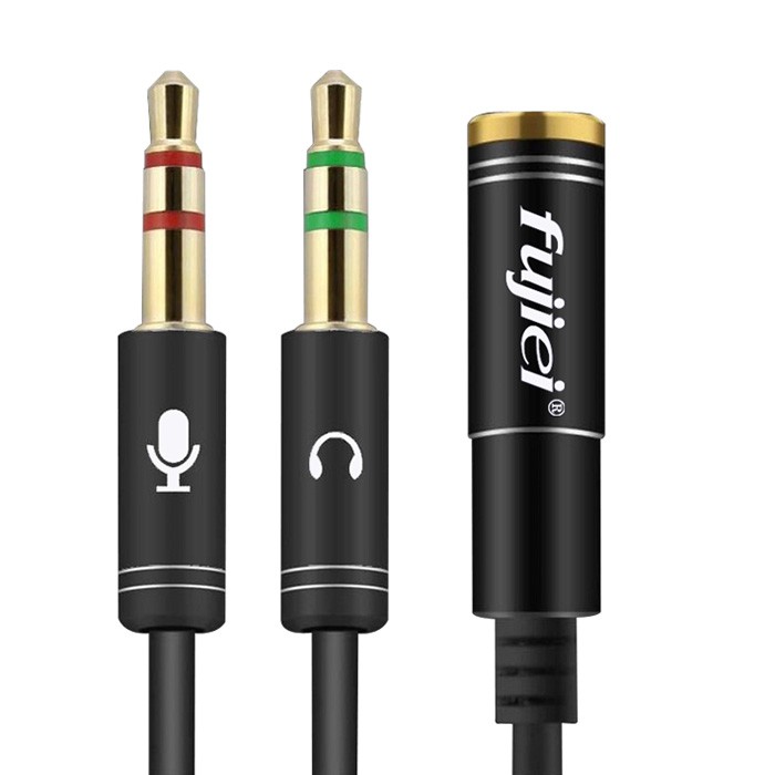 Fujiei麥克風/耳機二合一線(手機用耳機變電腦耳機麥克風)3.5MM鋁合金(2公對1母)18CM100CM